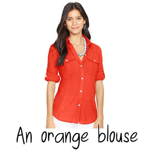 an orange blouse